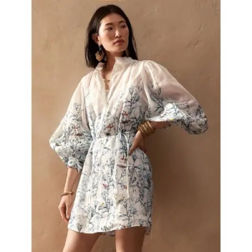 BANANA REPUBLIC FLORAL PRINT POOF SLEEVE DRESS